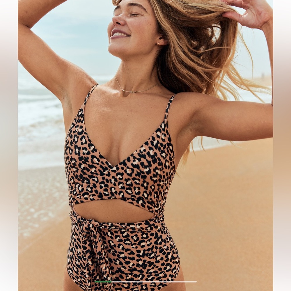 Aerie Leopard Wrap One Piece Swimsuit